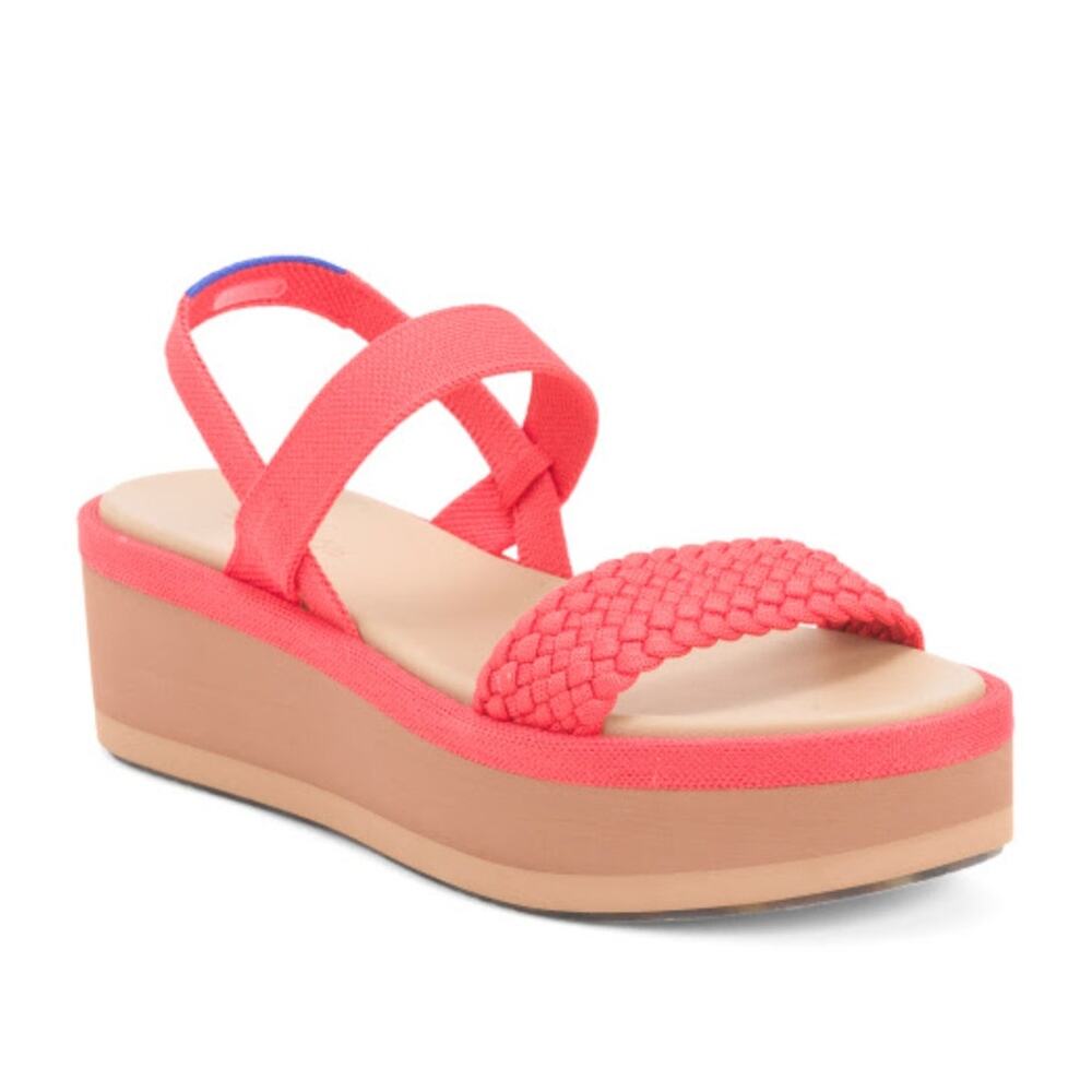 Rothys braided lightweight comfort wedge red sandals womens size 9.5 NIB